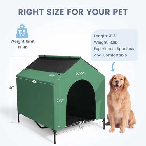 42" Outdoor Dog House with Weatherproof 600D PVC Canopy, Elevated Dog Bed A6835
