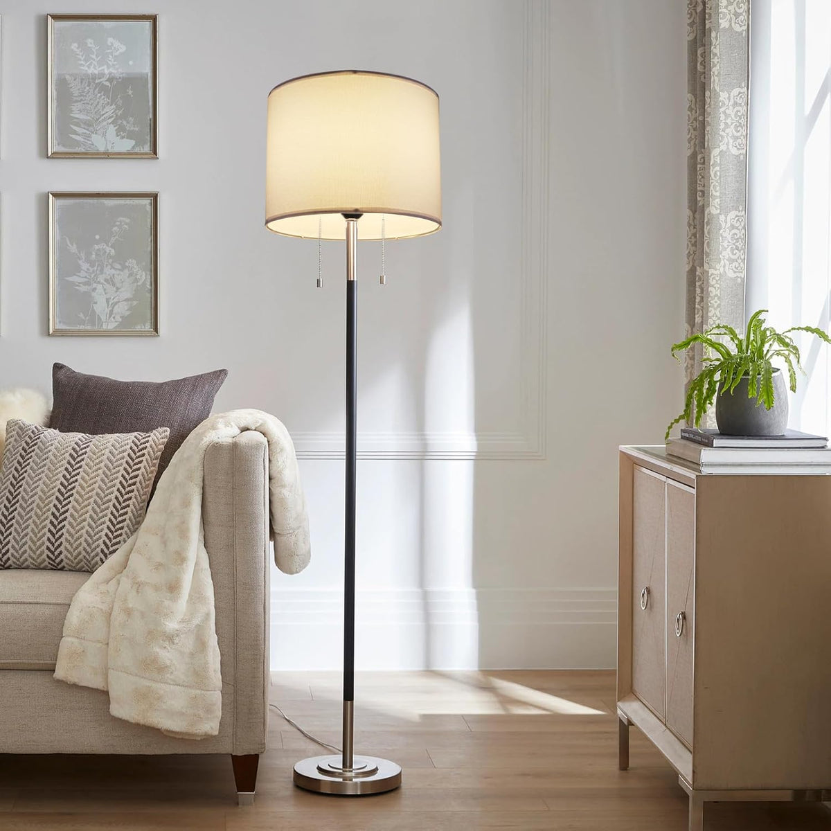 Set of 2 White Fabric Drum Lamp Shades, 12" x 12" x 8" P824