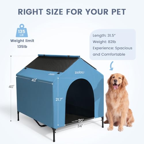 42" Outdoor Dog House with Weatherproof 600D PVC Canopy, Elevated Dog Bed A6835