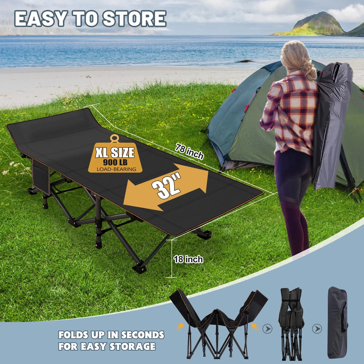 Oversized Folding Bed Cot with Mattress and Carry Bag J6094