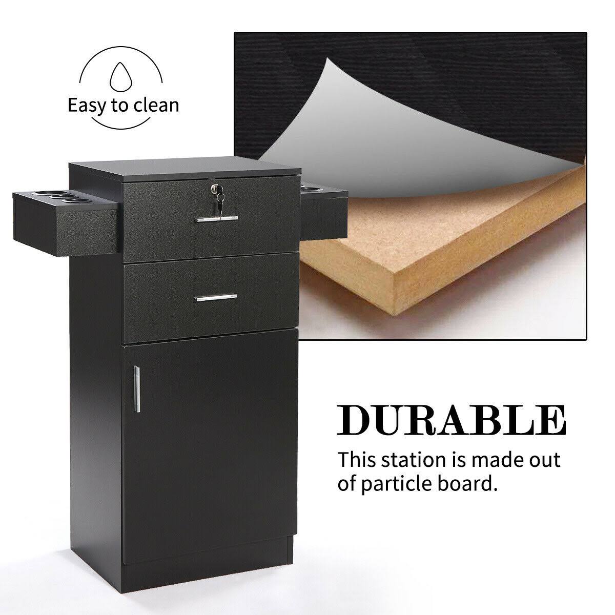 Black Locking Salon Storage Cabinet with Hair Dryer Holder Drawer R2158