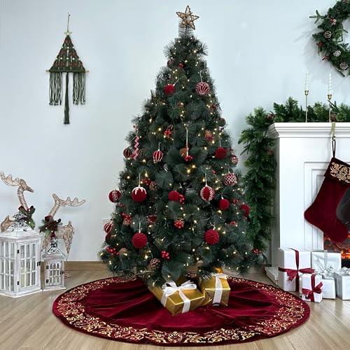 Burgundy Velvet Christmas Tree Skirt H48571