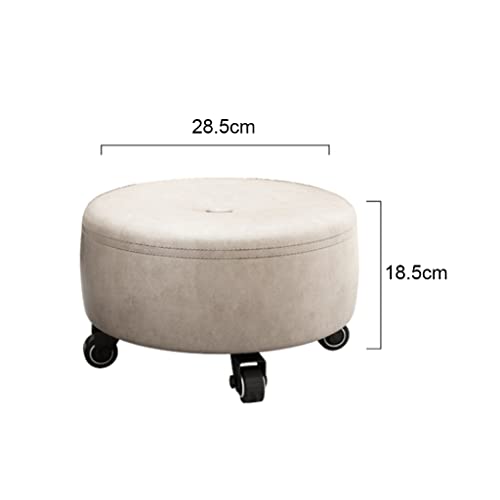 Red Leather Rolling Ottoman Stool with Wheels A5318