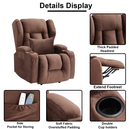 Velvet Electric Lift Recliner Chair with Massage and Heat, USB Ports, 2 Cup Holders U50793