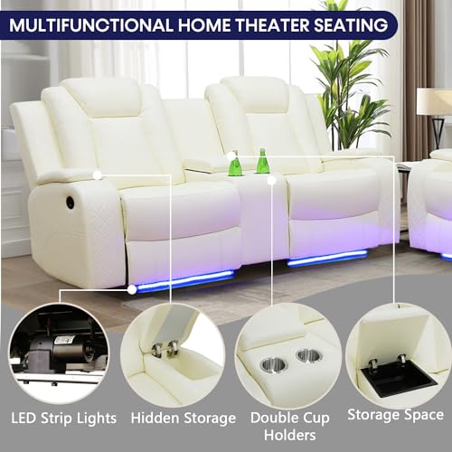 Black 3 Piece Leather Power Reclining Sofa Set with LED Lights E755387