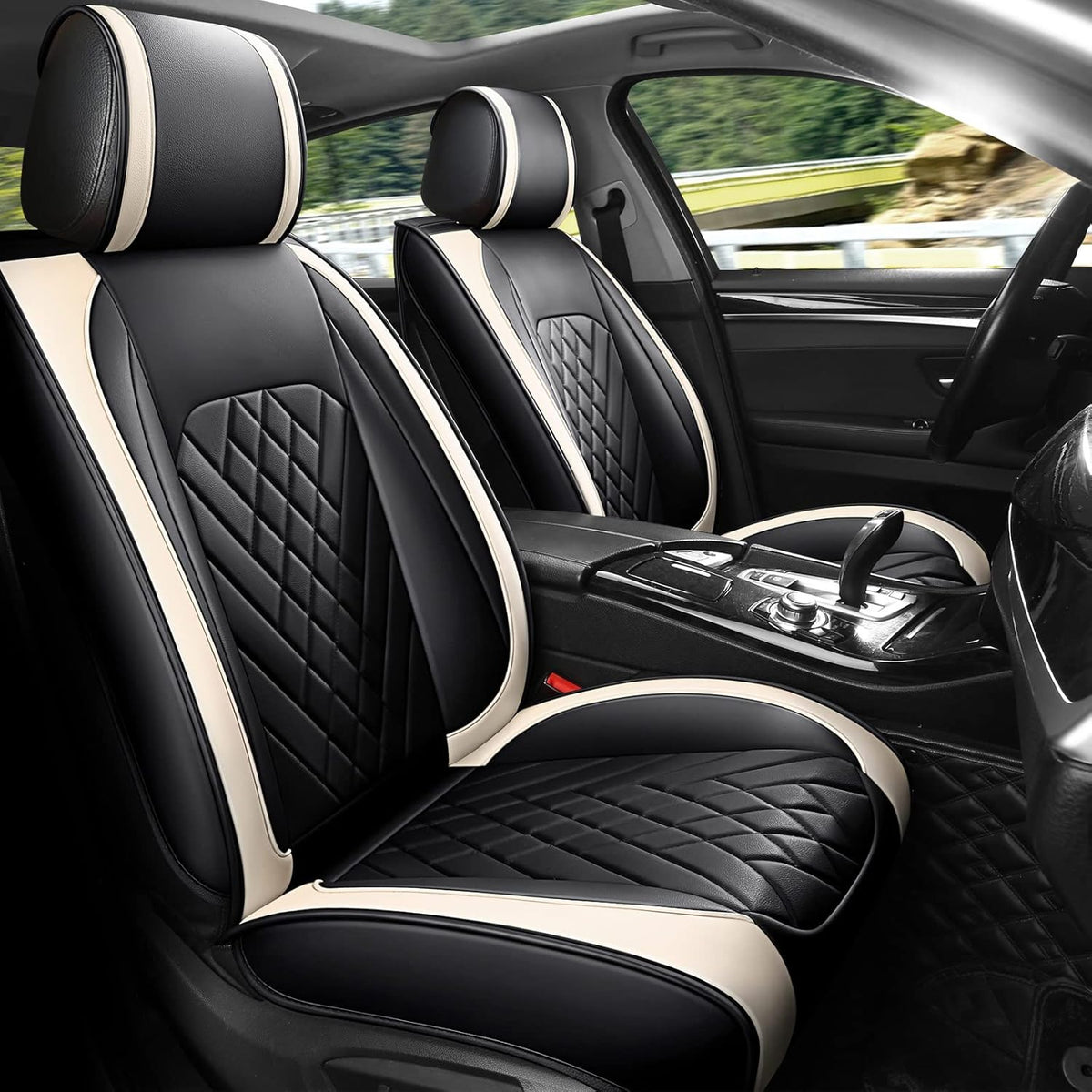 Grey Leather Car Seat Cover Full Set for 5 Seats U87946