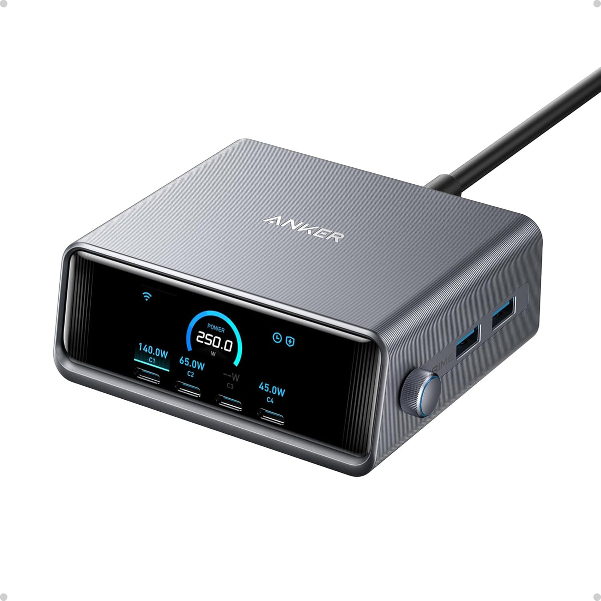 250W 6-Port GaN USB-C Charger with LCD Display J6685