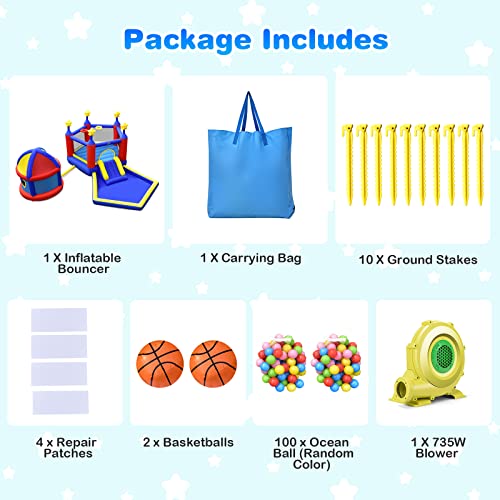 Inflatable Bounce House with Basketball Hoops and Ball Pit Pool R24032