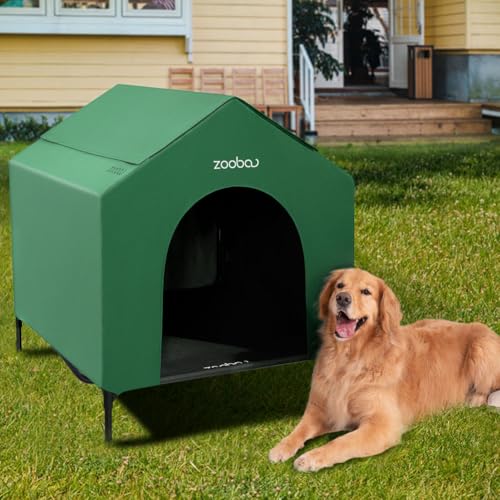 42" Outdoor Dog House with Weatherproof 600D PVC Canopy, Elevated Dog Bed A6835