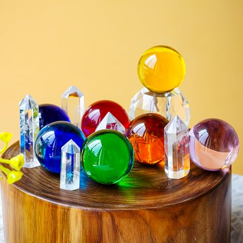 40mm Crystal Chakra Balls with LED Wooden Base Glass Sphere Night Light Decoration S318