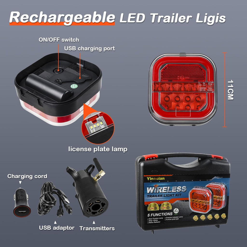Magnetic Wireless LED Trailer Rear Lights Kit, 2PCS Rechargeable Universal LED Tail Light Kit Q4853