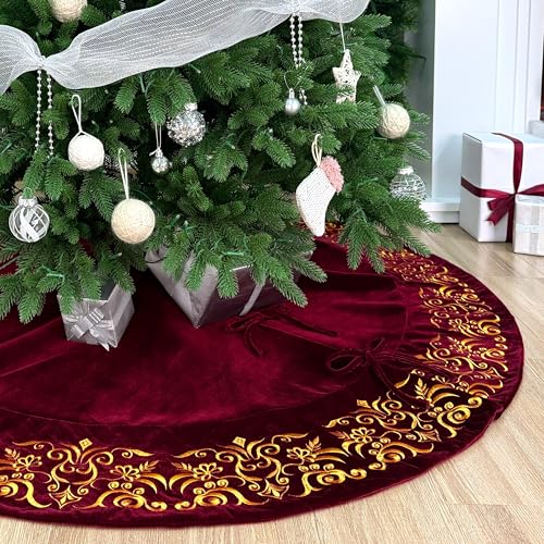 Burgundy Velvet Christmas Tree Skirt H48571