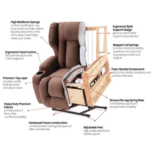Velvet Electric Lift Recliner Chair with Massage and Heat, USB Ports, 2 Cup Holders U50793