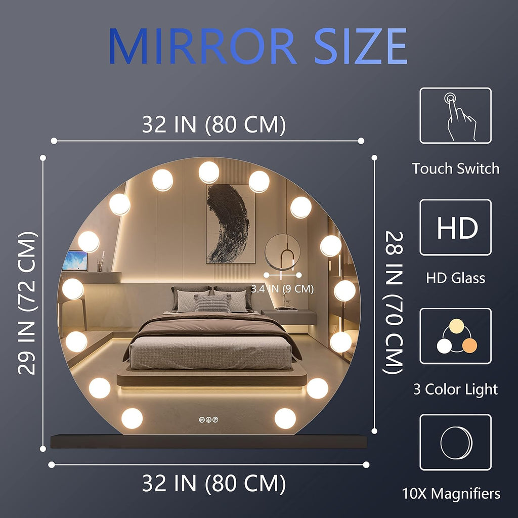32" x 28" Black Vanity Mirror with Lights N79729