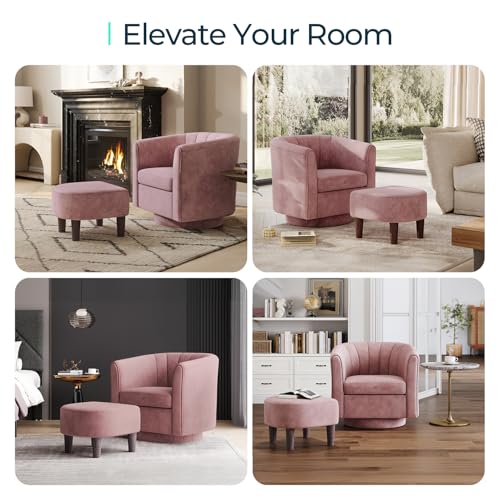 Yellow Velvet Swivel Accent Chair with Ottoman O68995
