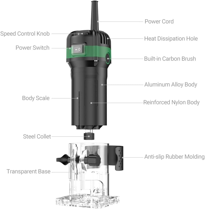 Electric Hand Trimmer Router 33000RPM 110V 800W 6.35mm Collets Q435127