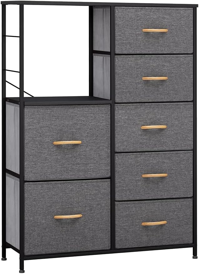 Gray 7 Drawer Vertical Dresser Storage Tower X13606