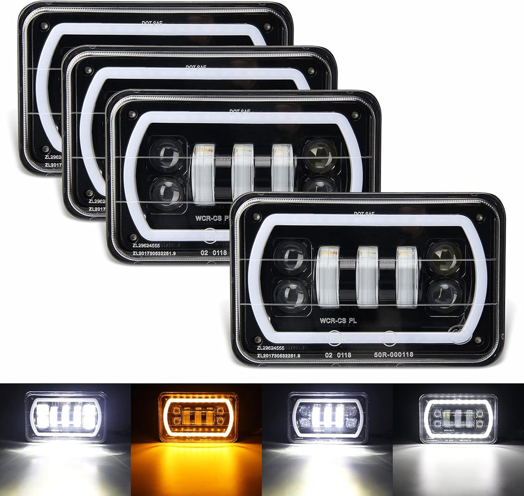 4x6 Led Headlight Halo White DRL Amber Turn Signal 2PC Pack D56531