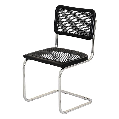 Walnut Wood & Natural Cane Cantilever Side Chair with Chrome Steel Frame O9282