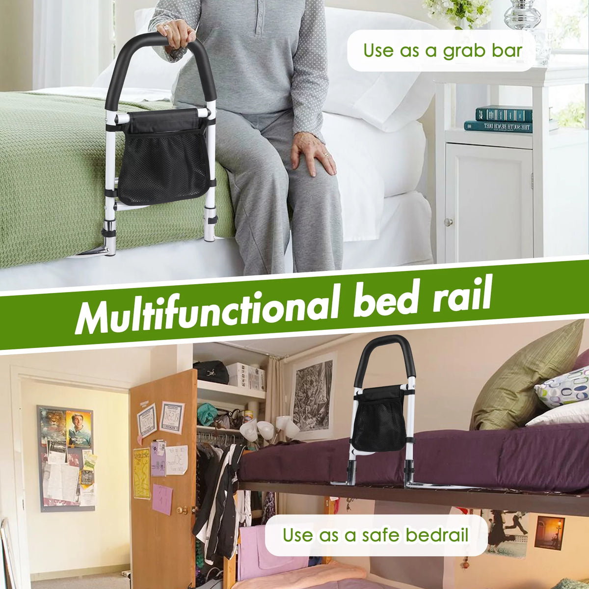 Bed Assist Rail with Anchor Strap and Storage Pocket L7497