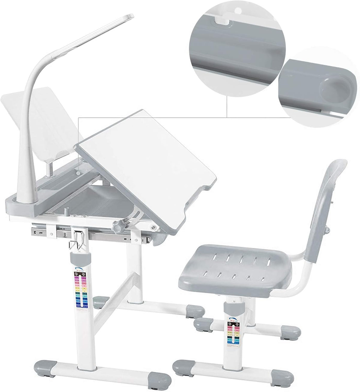 Height Adjustable Kids Desk and Chair Set Grey J61741