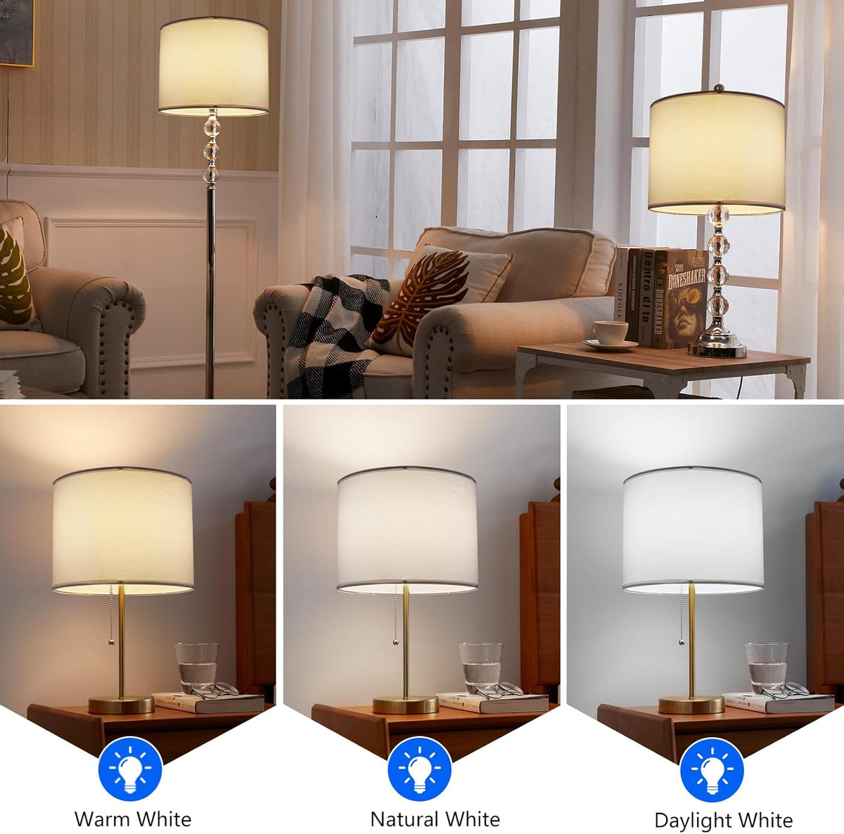 Set of 2 White Fabric Drum Lamp Shades, 12" x 12" x 8" P824