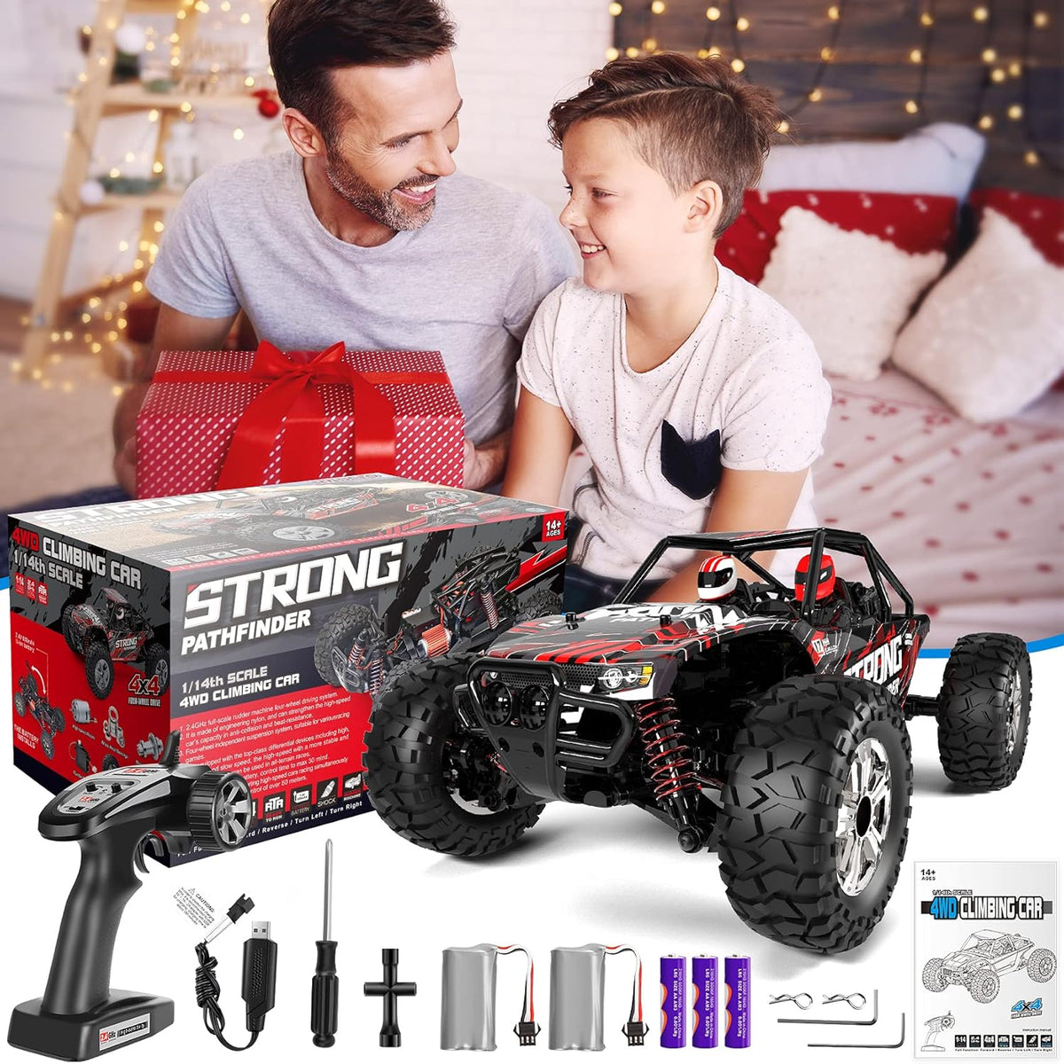 1:14 Scale 4WD High Speed RC Monster Truck with Headlight and Two Rechargeable Batteries Q540792