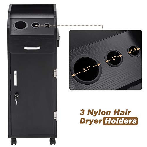 Black Beauty Salon Trolley Storage Cart with Lockable Rolling Wheels L10541