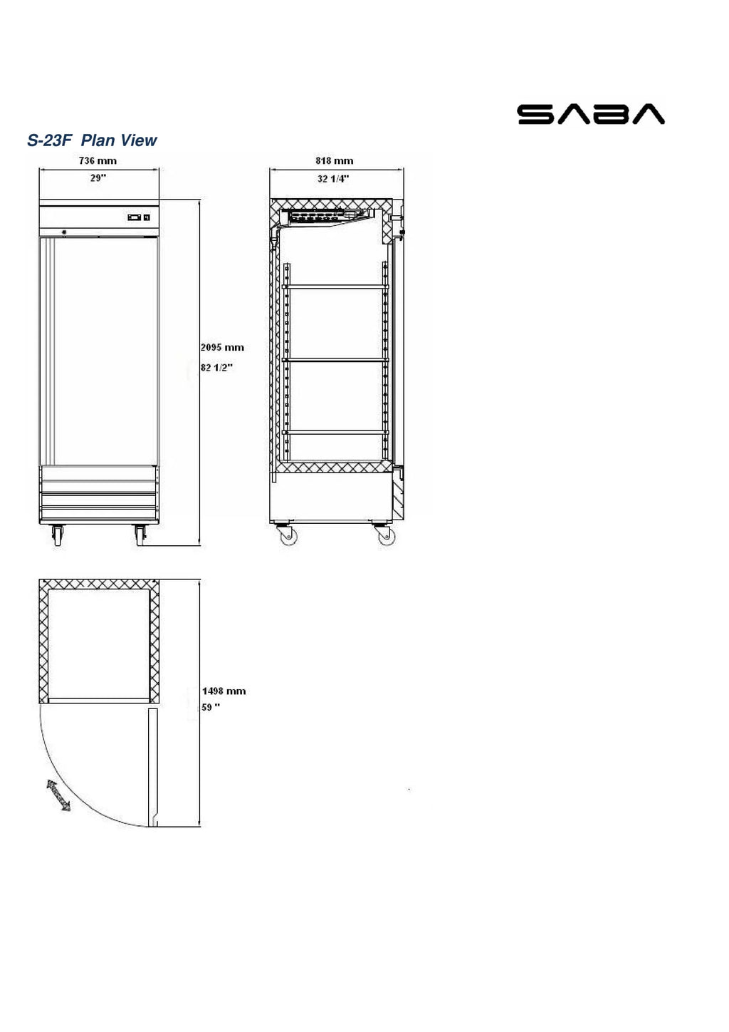 23 cu ft Solid Door Stainless Steel Upright Reach-in Freezer I710