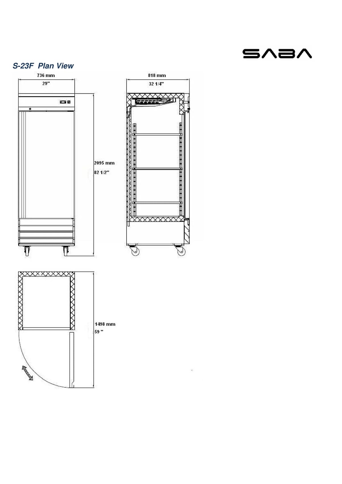 23 cu ft Solid Door Stainless Steel Upright Reach-in Freezer I710