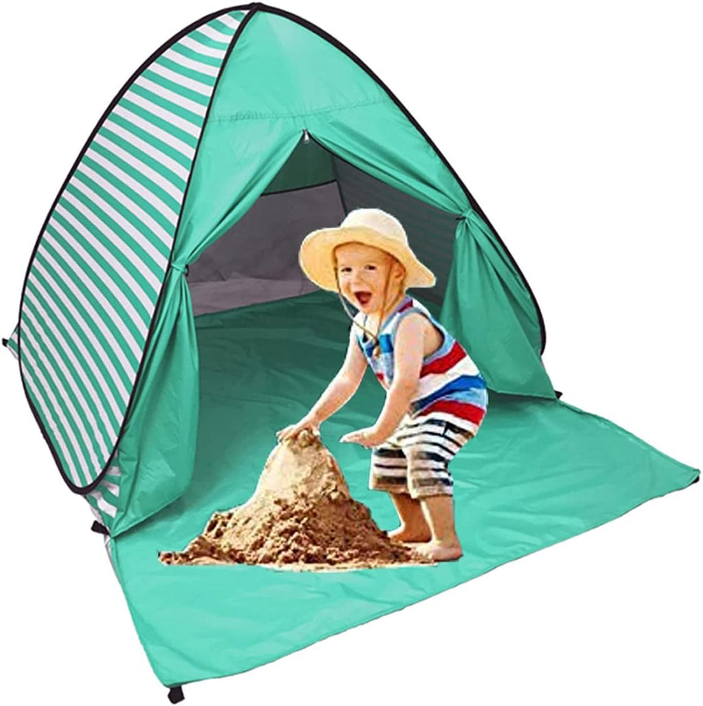 Pop Up Beach Tent Sun Shelter UPF 50+ 2-3 Person Dark Blue Stripes U52975