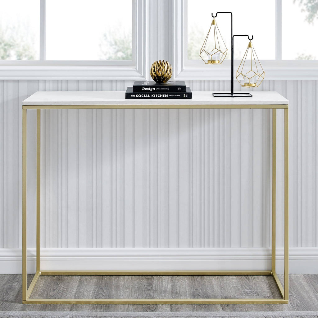 42-Inch Metal Entry Table White Faux Marble Gold Q7847