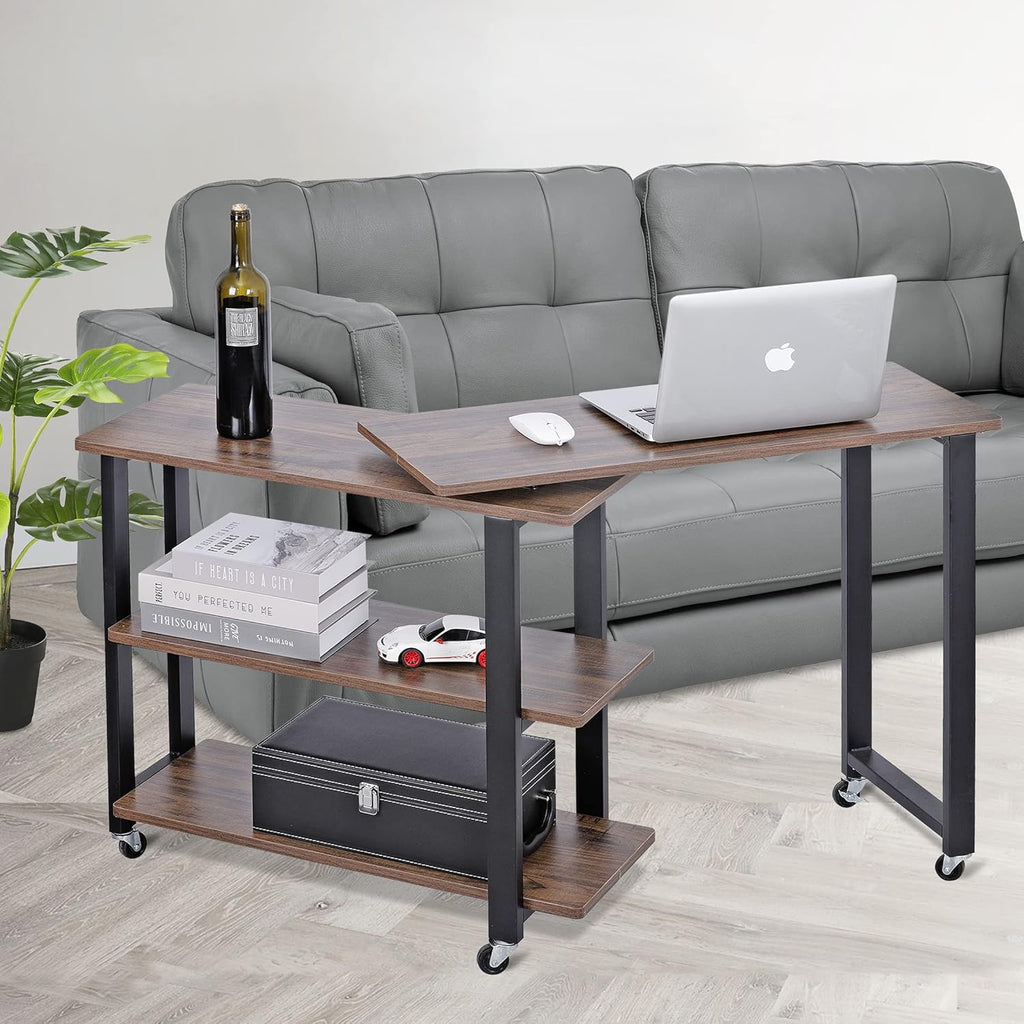 360° Rotating Sofa Side Table with 2-Tier Steel Storage Shelves Grey L989