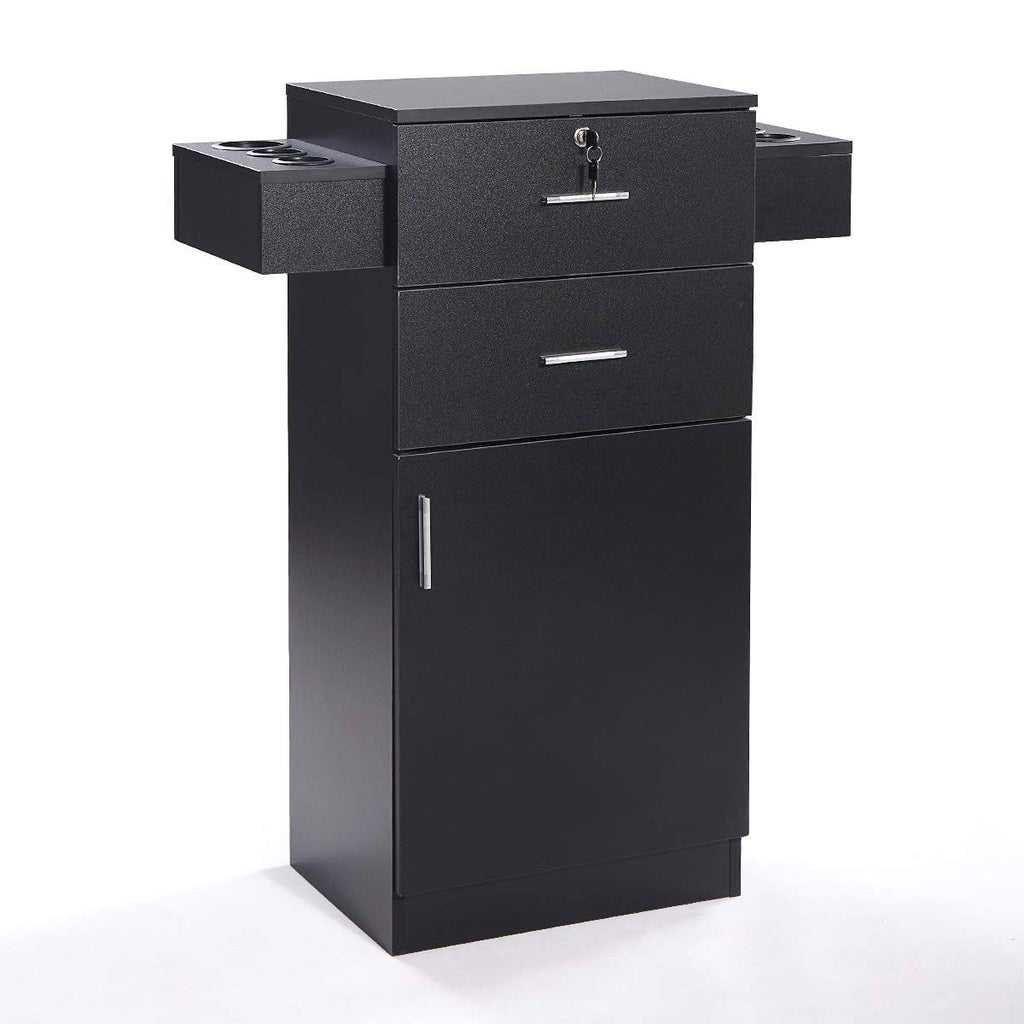 Black Locking Salon Storage Cabinet with Hair Dryer Holder Drawer R2158