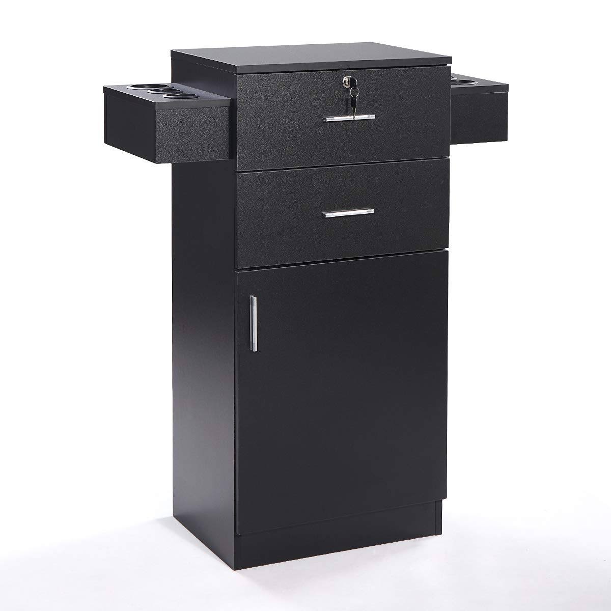 Black Locking Salon Storage Cabinet with Hair Dryer Holder Drawer R2158