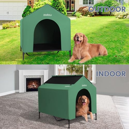 42" Outdoor Dog House with Weatherproof 600D PVC Canopy, Elevated Dog Bed A6835