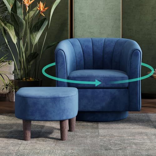 Yellow Velvet Swivel Accent Chair with Ottoman O68995