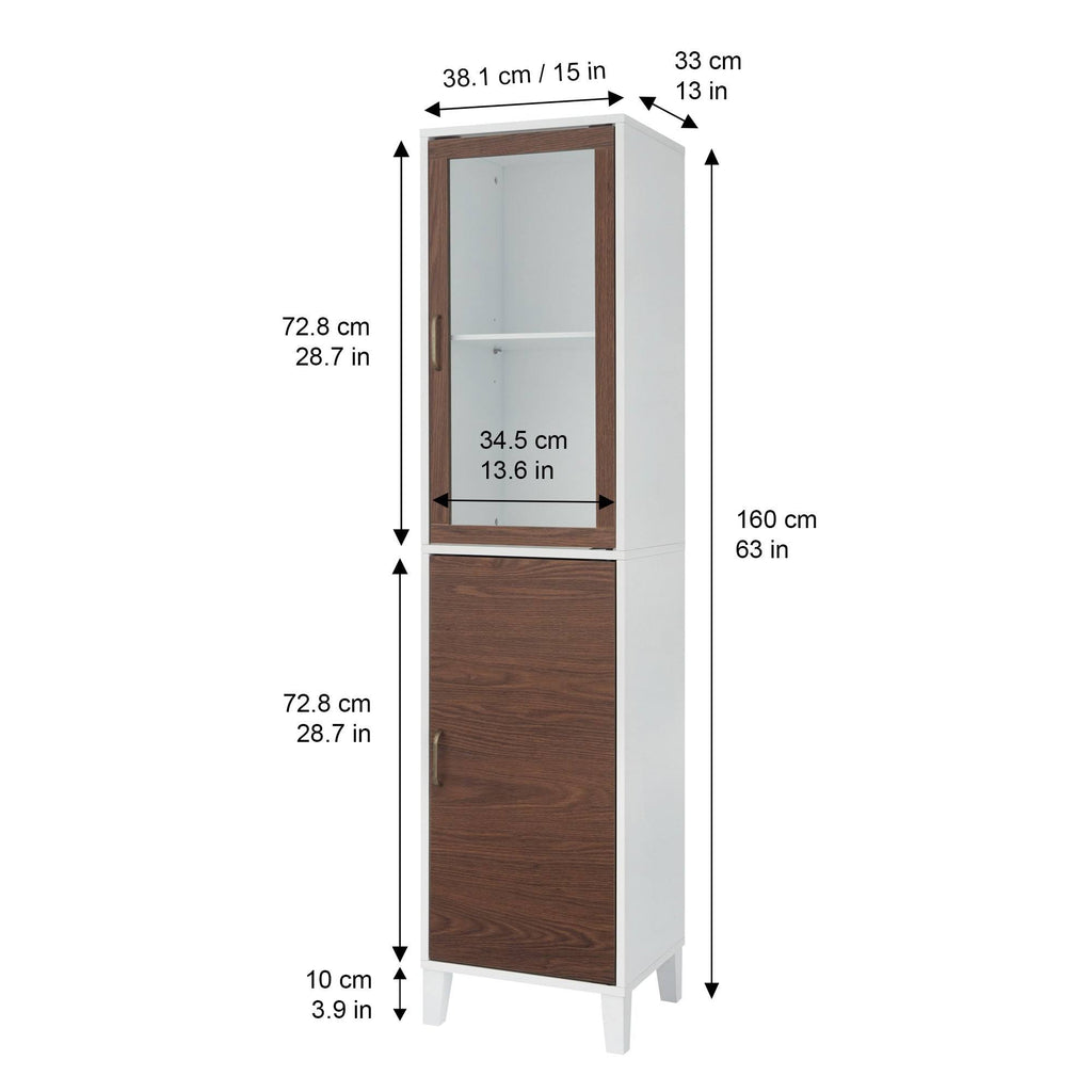 Walnut and White Wooden Linen Tower Cabinet J461062
