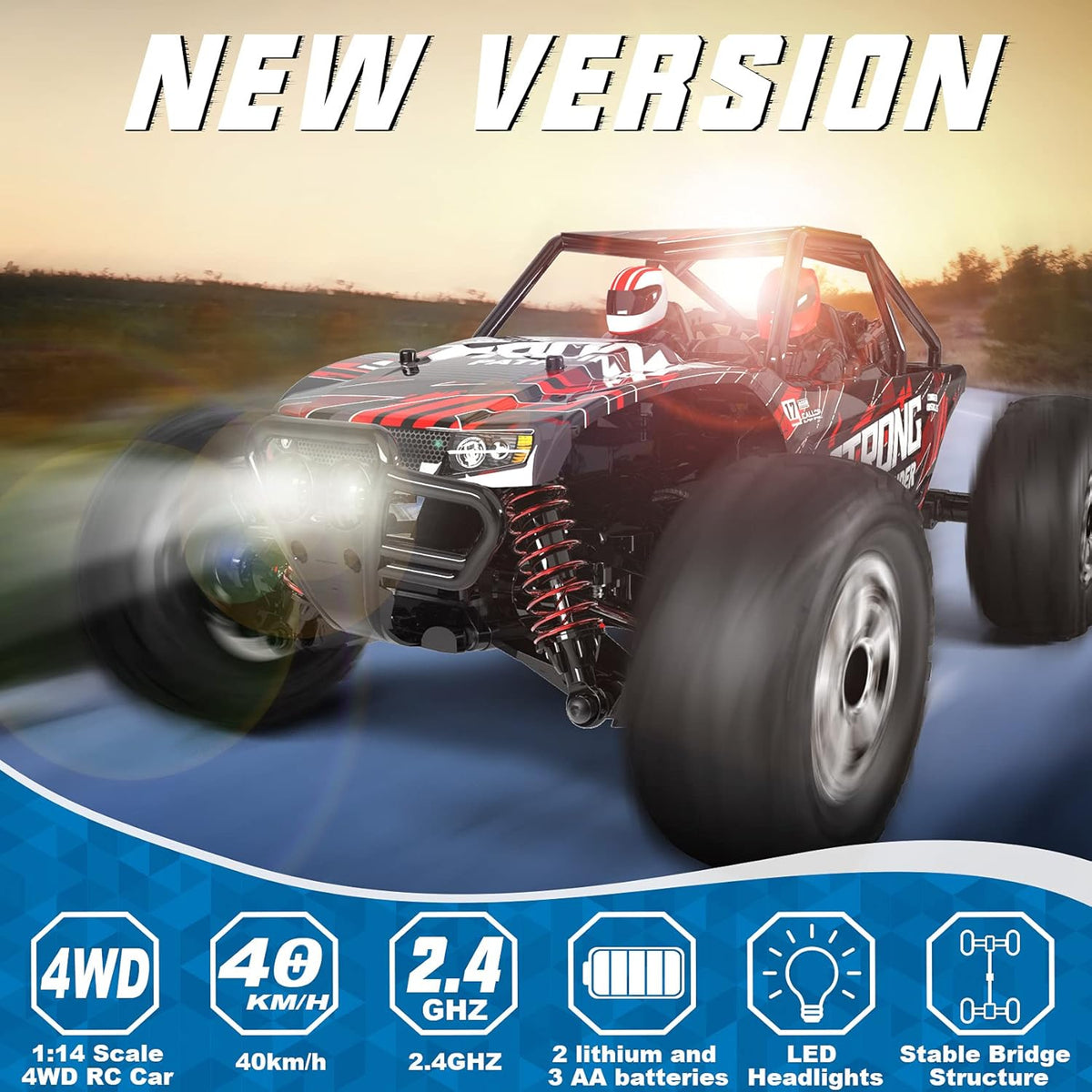 1:14 Scale 4WD High Speed RC Monster Truck with Headlight and Two Rechargeable Batteries Q540792