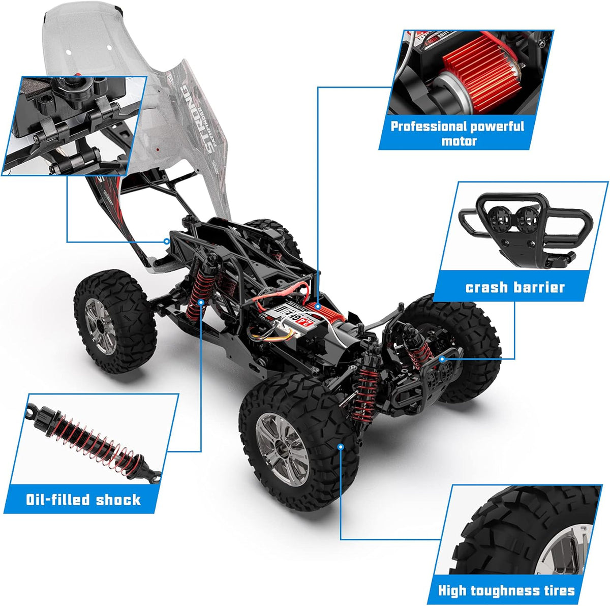 1:14 Scale 4WD High Speed RC Monster Truck with Headlight and Two Rechargeable Batteries Q540792