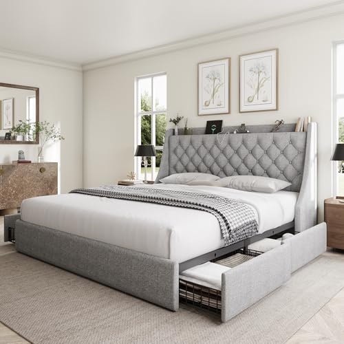 King Size Upholstered Bed Frame with 4 Storage Drawers G793