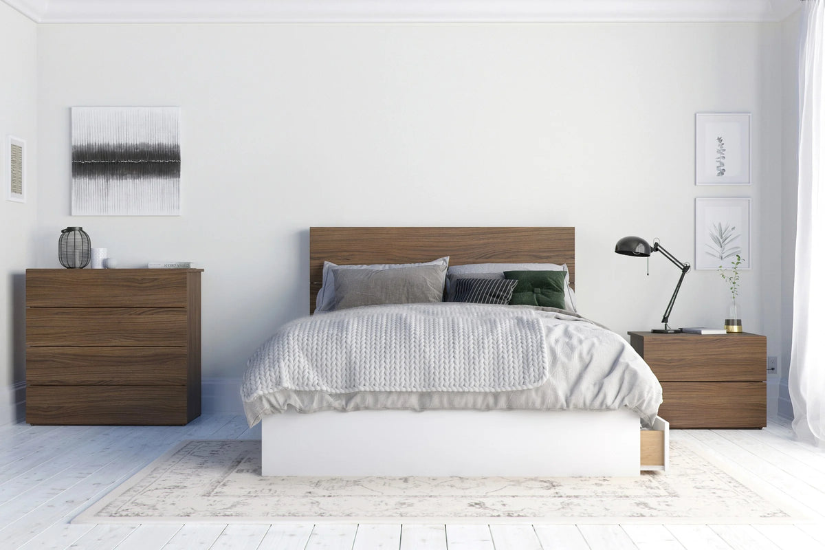4 Piece Full Size Bedroom Set Walnut and White P566580