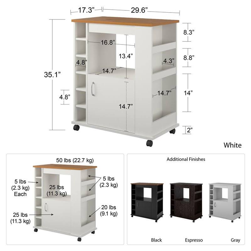 Wooden Kitchen Cart in Dove Gray K667