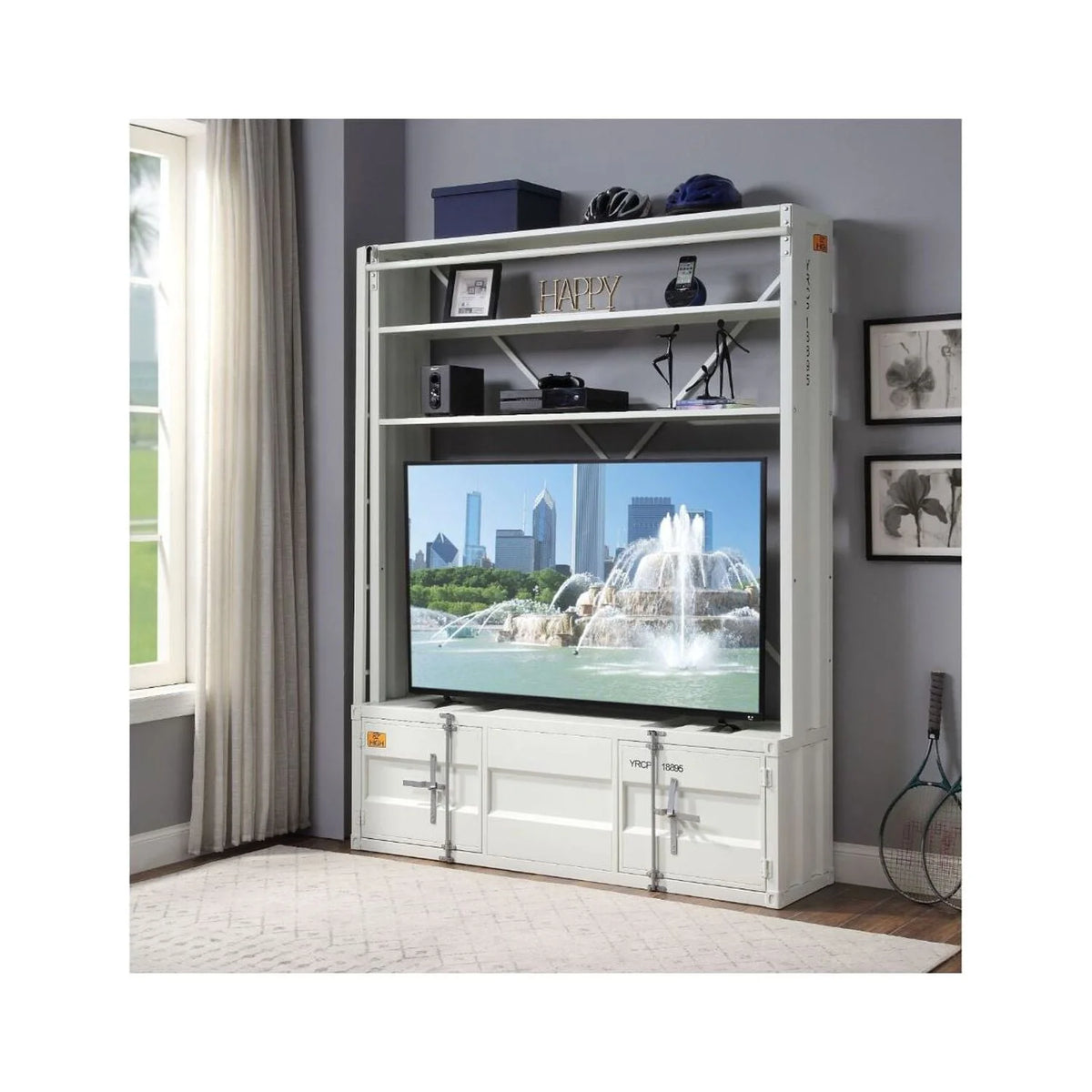 White Cargo Bookshelf & Ladder TV Stand V356