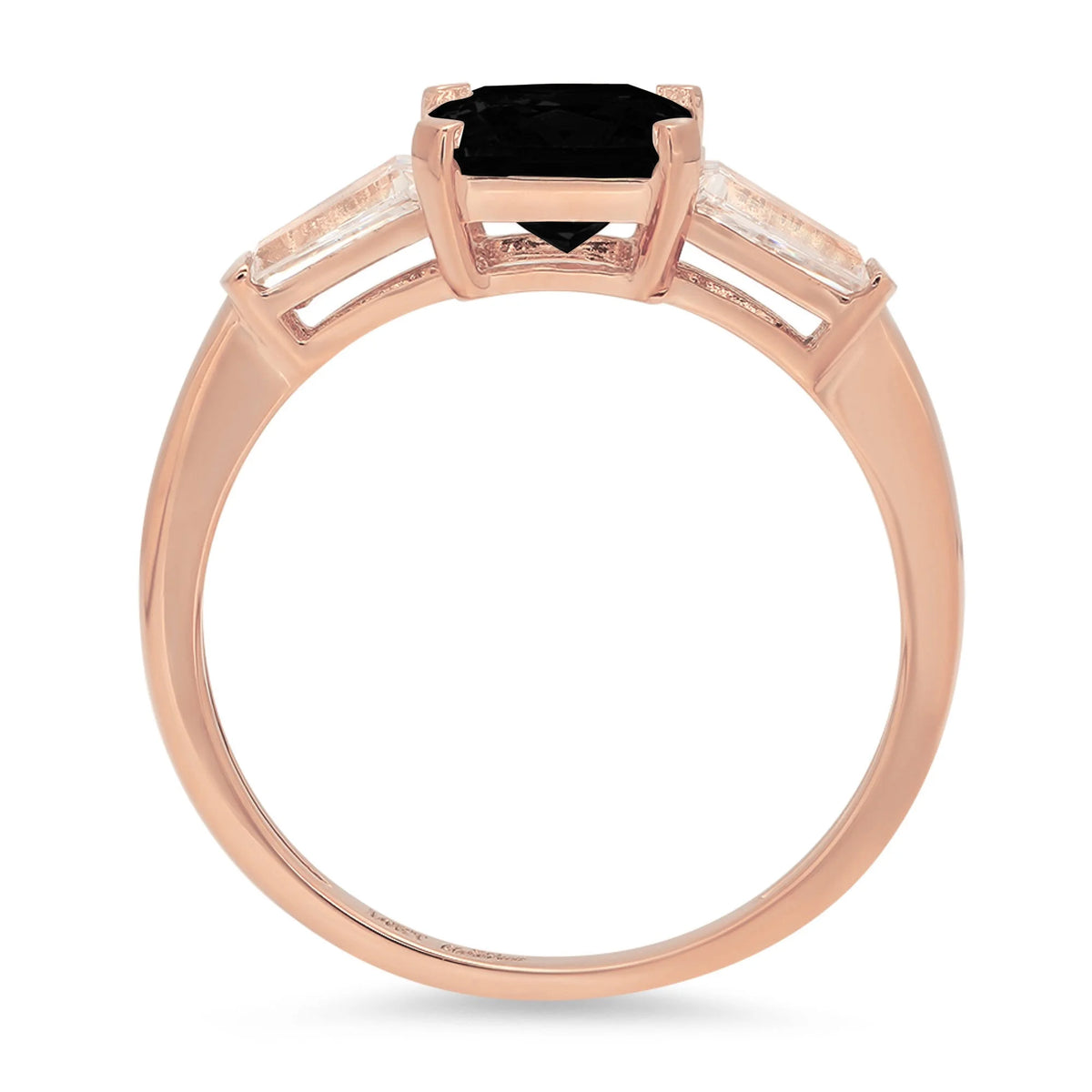 1.62ct Square Emerald Cut Black Onyx 18k Rose Gold Three-Stone Ring Q157