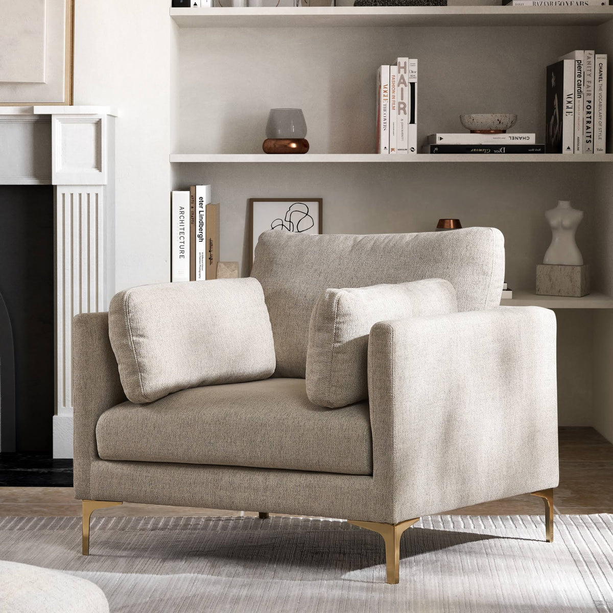 Beige Armchair with Brass Leg X233