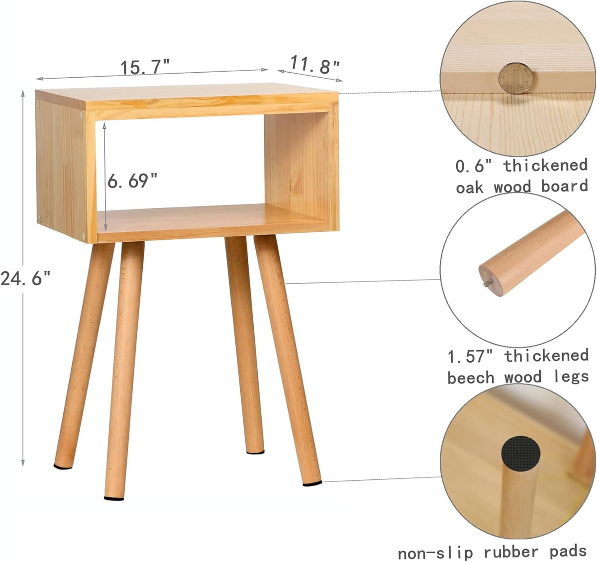 Solid Wood Nightstand Natural Wood Color Y914