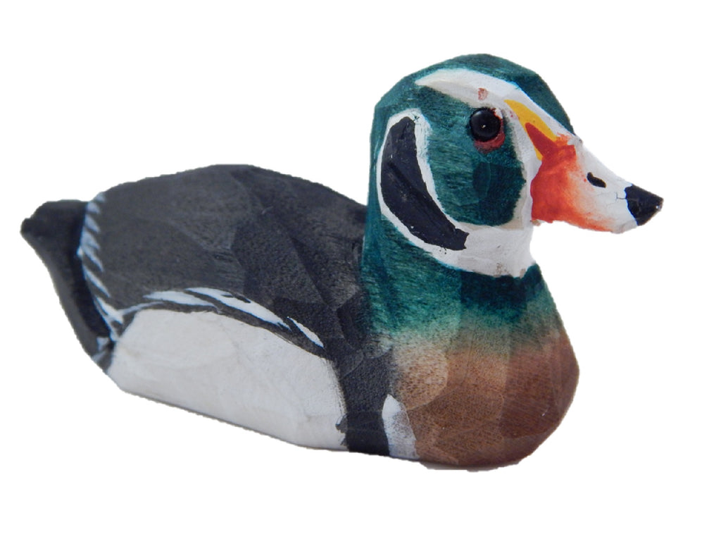 Wood Duck Drake Figurine Wooden Miniature Bird Statue Handmade Carving E83954