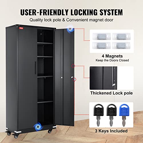 Black Metal Storage Cabinet with 4 Adjustable Shelves M896072