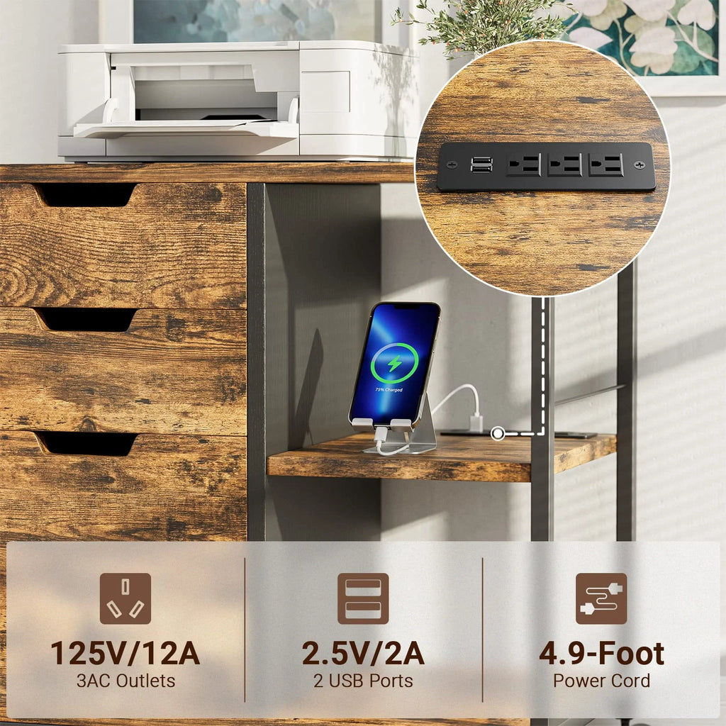Rolling Wooden File Cabinet with 3 Drawers Y730484